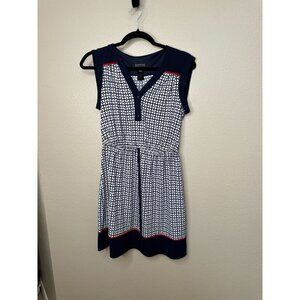 En Focus Petite Womens Navy White Dress 8P Sleeveless Geometric‎ polyester